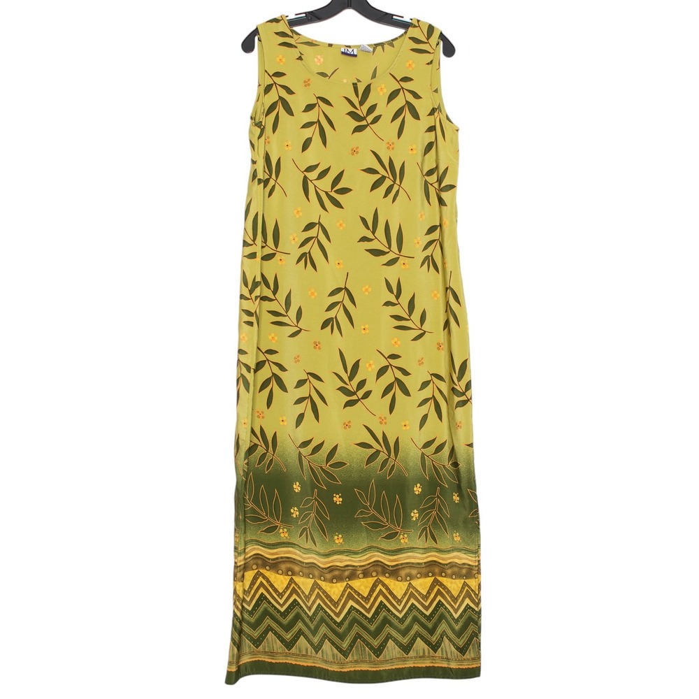 JM Collection‎ Vintage Dress Boho Tropical Retro Minimalist Floral Green Large